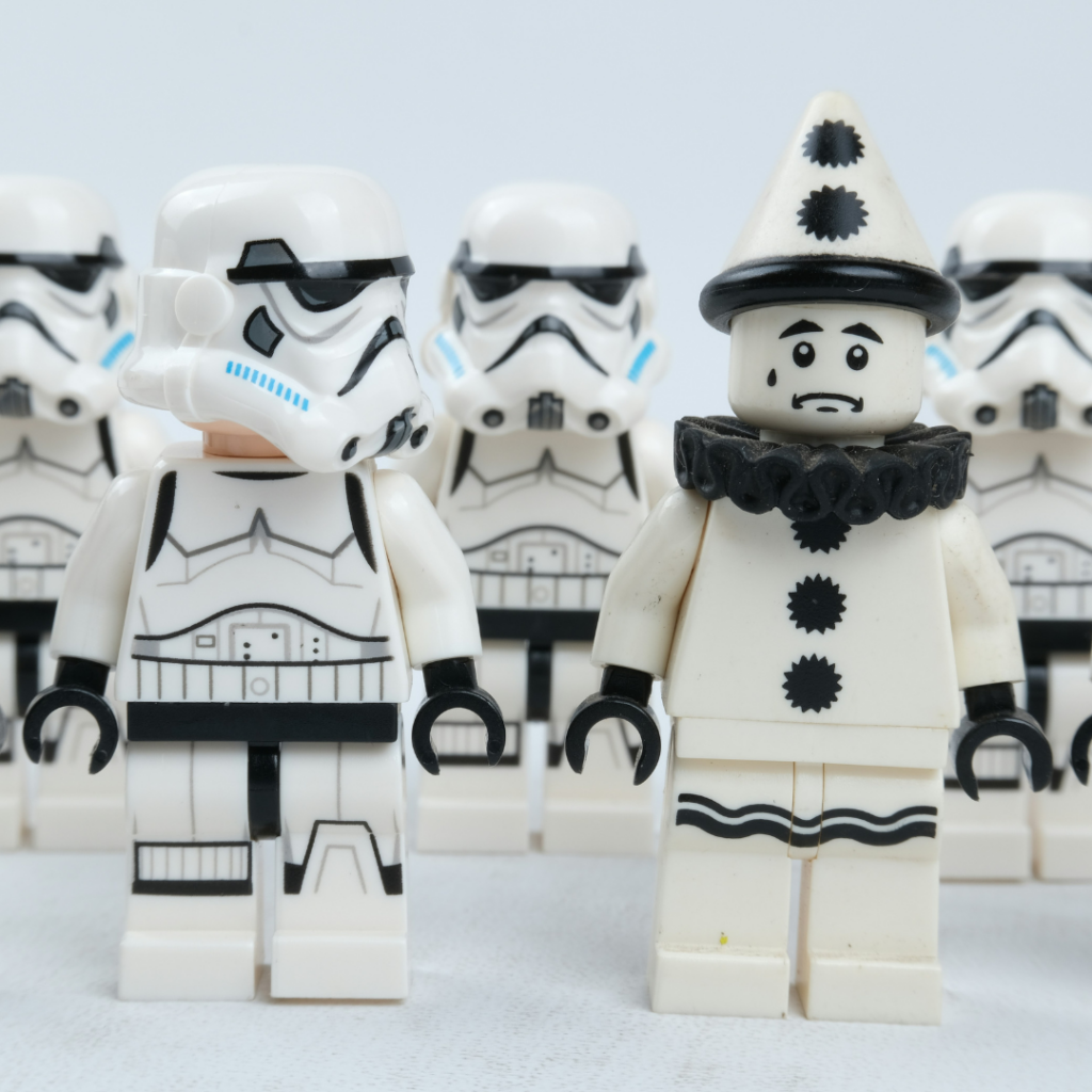 Star wars lego and one misfit clown.