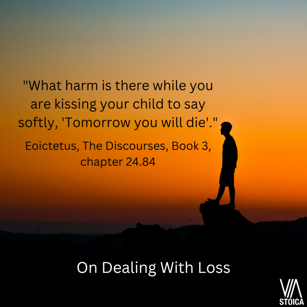 On Dealing With Loss - "What harm is there while you are kissing your child to say softly, 'Tomorrow you will die'." - Marcus Aurelius, the Discourses, book 3, chapter 24.84