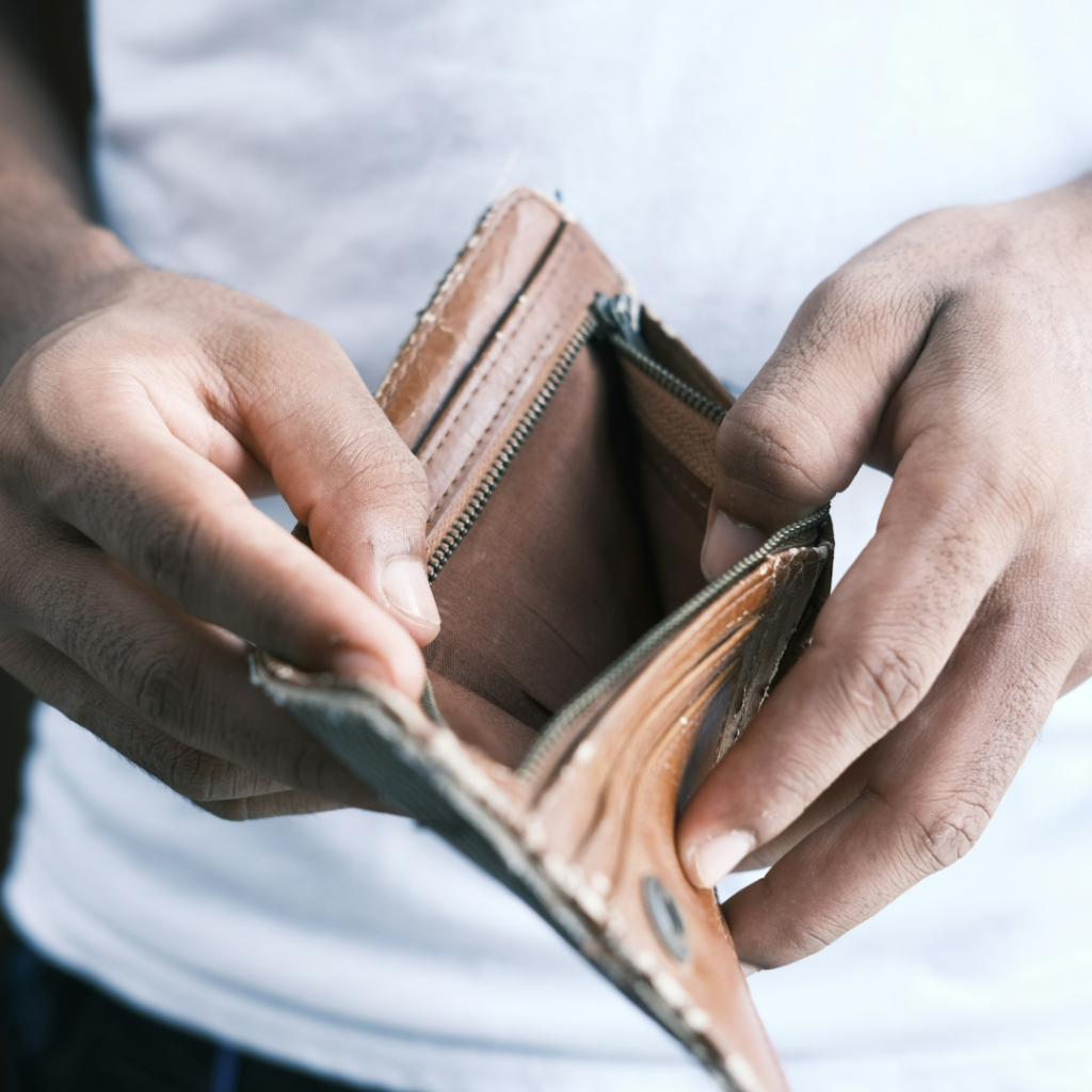 Imagine showing a man opening his empty wallet.