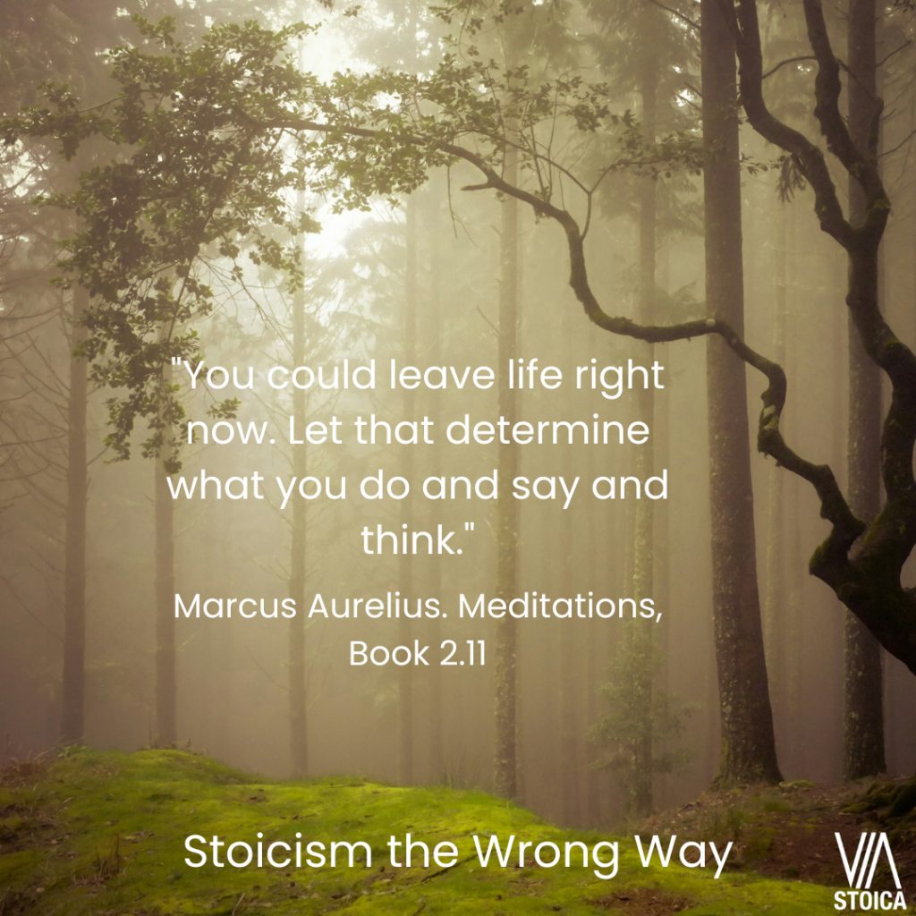 Stoicism the wrong way. "You could leave life right now. Let that determine what you do and say and think." Marcus Aurelius