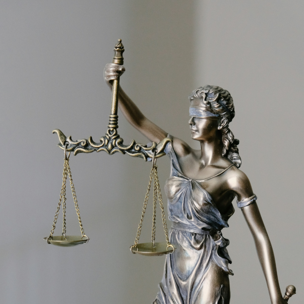 Lady justice is the judge of right or wrong.
