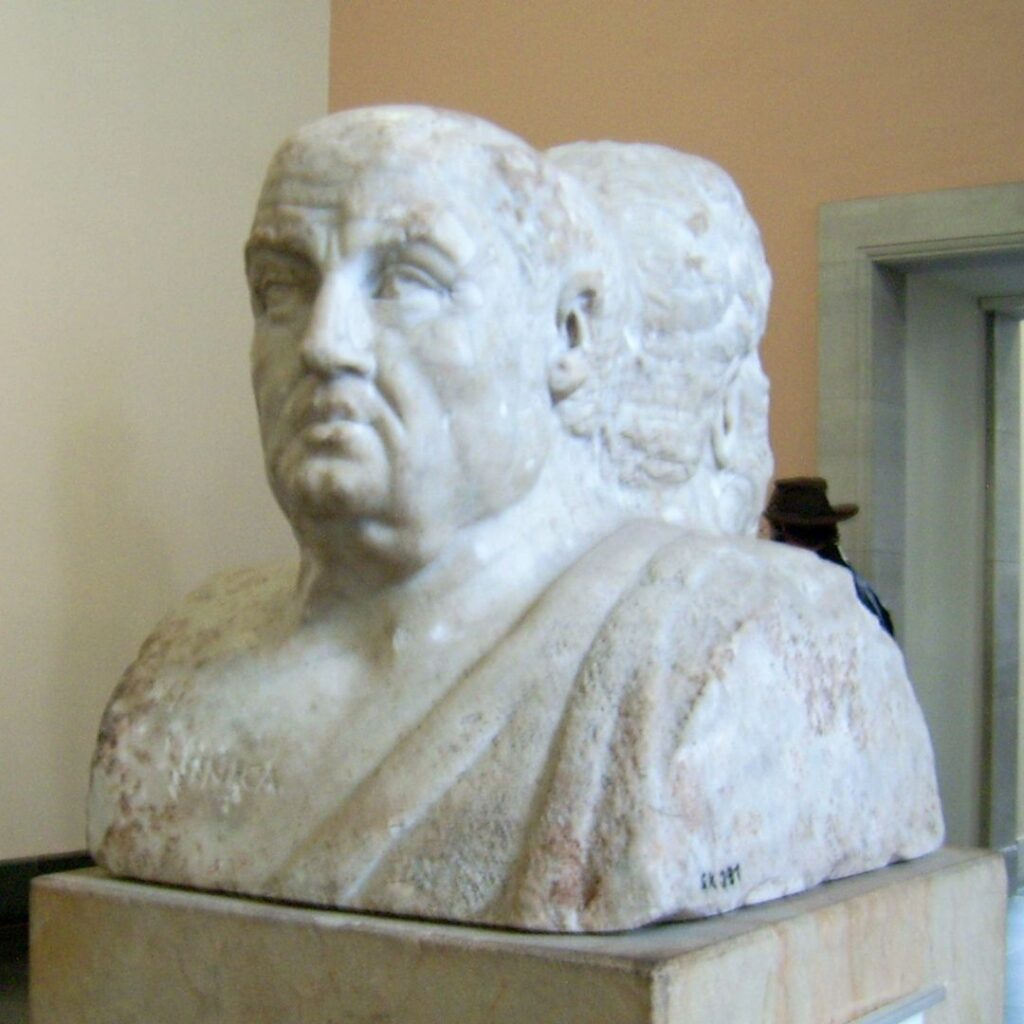 The real Seneca as depicted on the doubled headed statue with Socrates. 