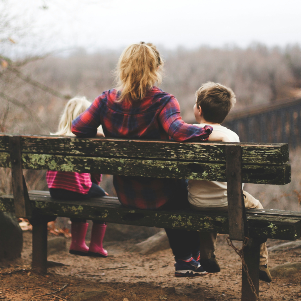Family sitting on a bench