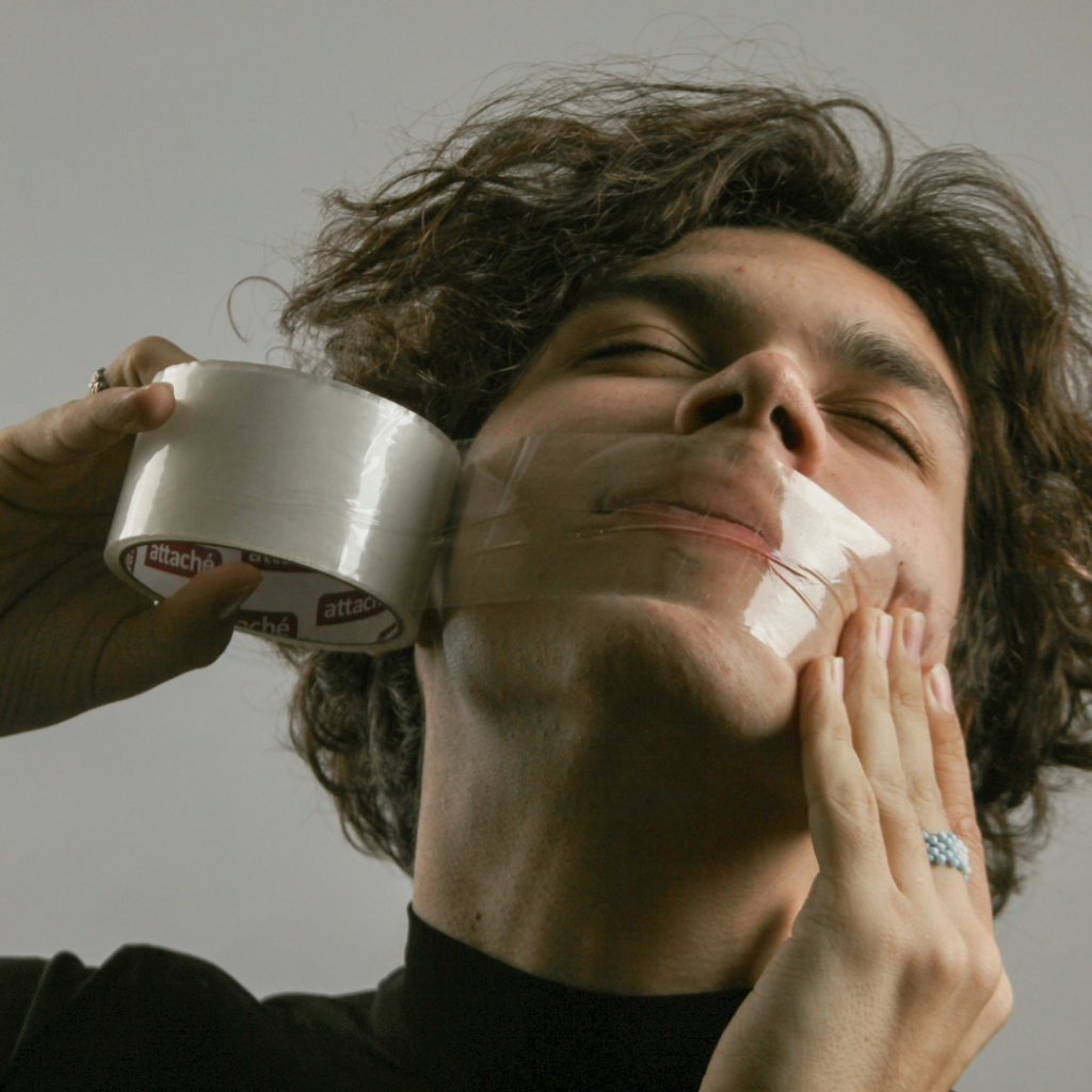 Taping a mouth shut with duct tape as a quick fix