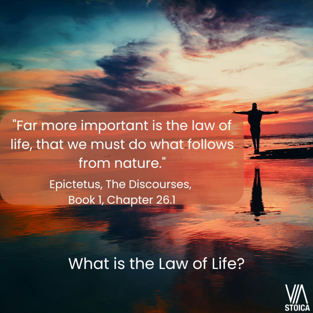 What is the Law of Life? "Far more important is the law of life, that we must do what follows from nature." Epictetus, The Discourses, Book 1, Chapter 26.1