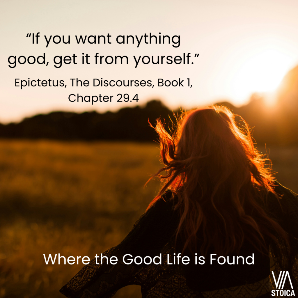 Where the Good Life is Found. “If you want anything good, get it from yourself.” - Epictetus, The Discourses, Book 1, Chapter 29.4