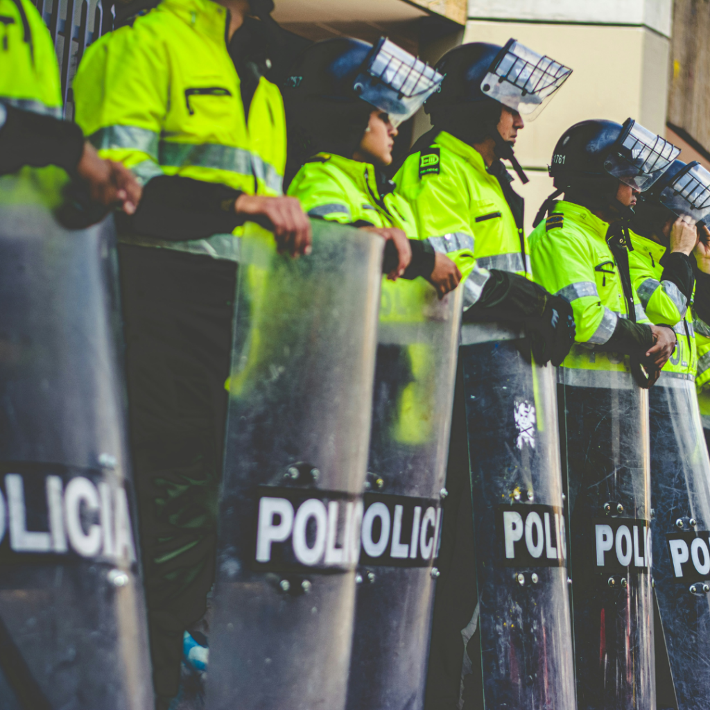 Police lined up to show authority
