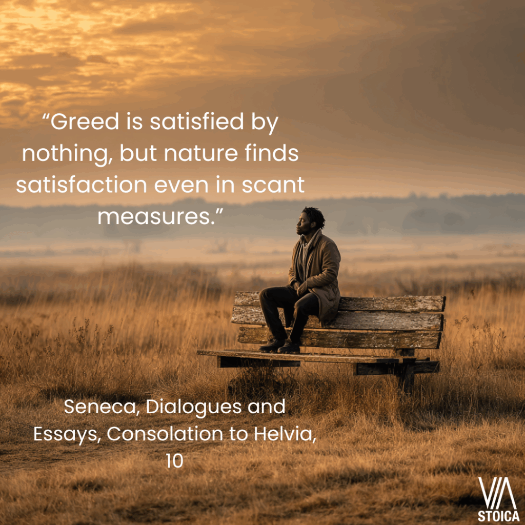 “Greed is satisfied by nothing, but nature finds satisfaction even in scant measures.” How to be satisfied with less on Via Stoica.