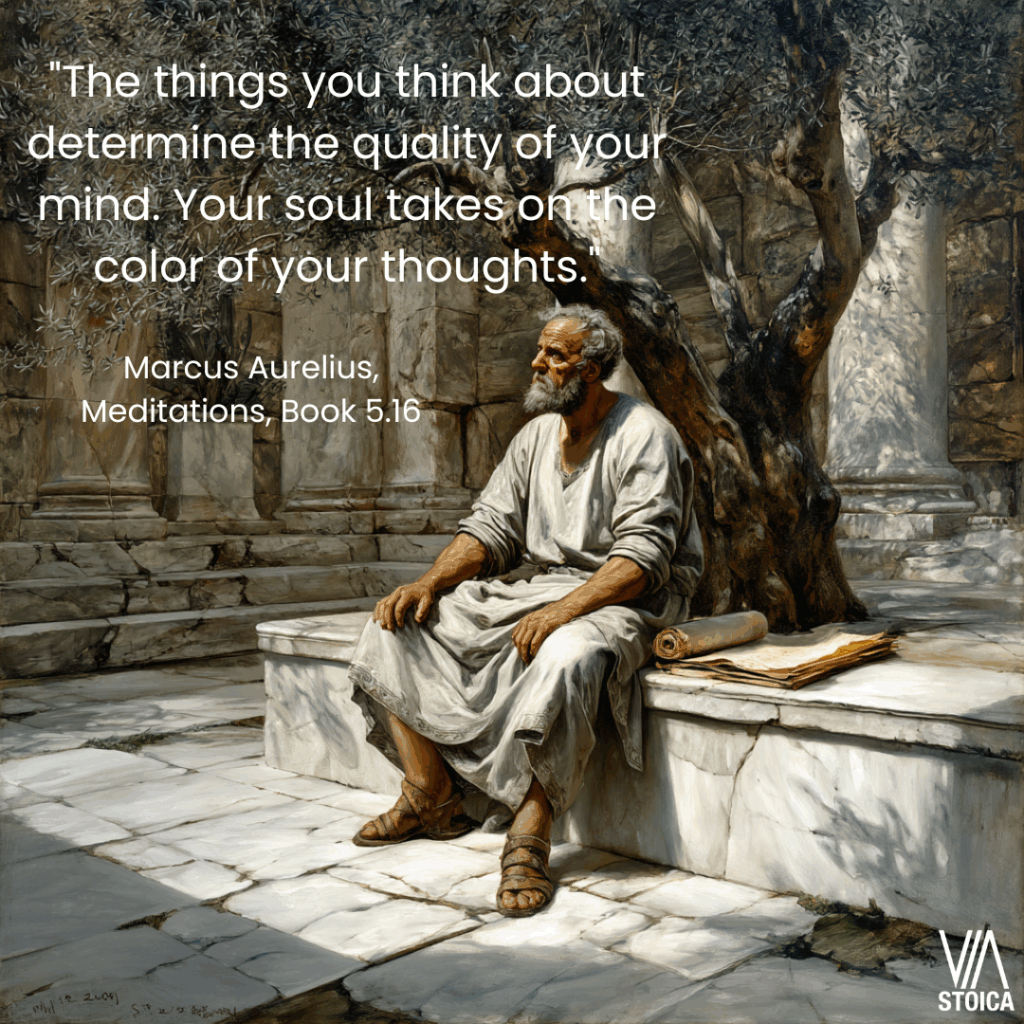 "The things you think about determine the quality of your mind. Your soul takes on the color of your thoughts." Top 10 Marcus Aurelius Quotes on Via Stoica.