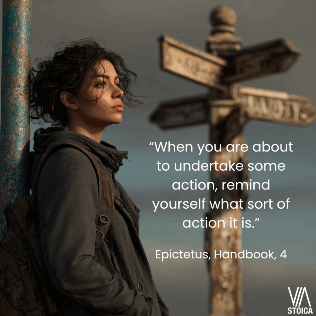 “When you are about to undertake some action, remind yourself what sort of action it is." How to take right action like a Stoic on Via Stoica.