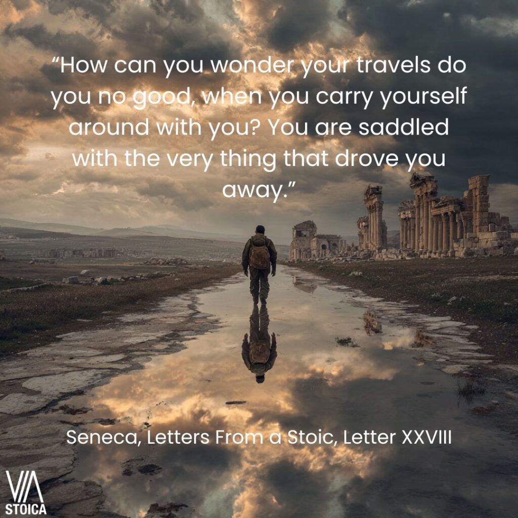 “How can you wonder your travels do you no good, when you carry yourself around with you? You are saddled with the very thing that drove you away.” The Stoic Approach to escapeism on Via Stoica.