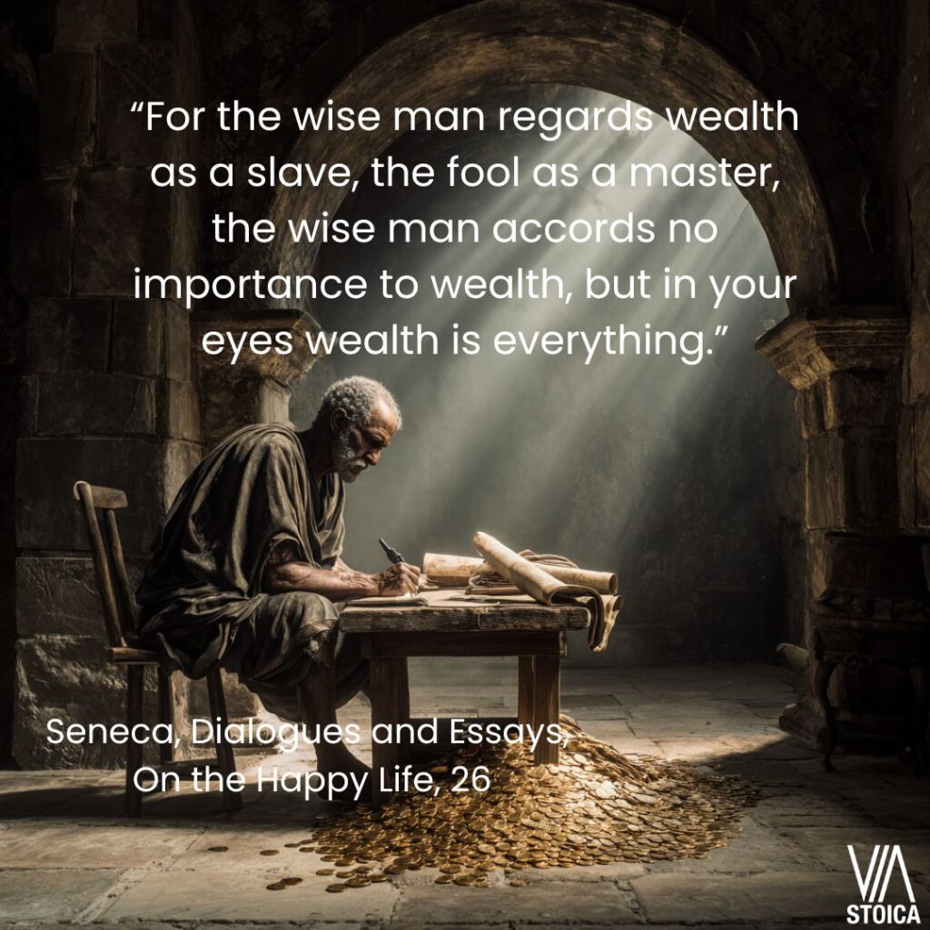 “For the wise man regards wealth as a slave, the fool as a master, the wise man accords no importance to wealth, but in your eyes wealth is everything.” The Stoic view on wealth on Via Stoica.