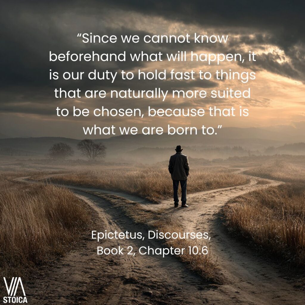 “Since we cannot know beforehand what will happen, it is our duty to hold fast to things that are naturally more suited to be chosen, because that is what we are born to.”
How to practice the Stoic discipline of action on Via Stoica.