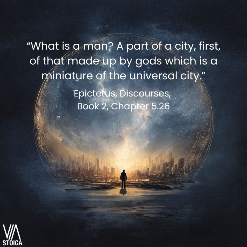 “What is a man? A part of a city, first, of that made up by gods which is a miniature of the universal city.”
How to practice the Stoic Discipline of Action on Via Stoica.